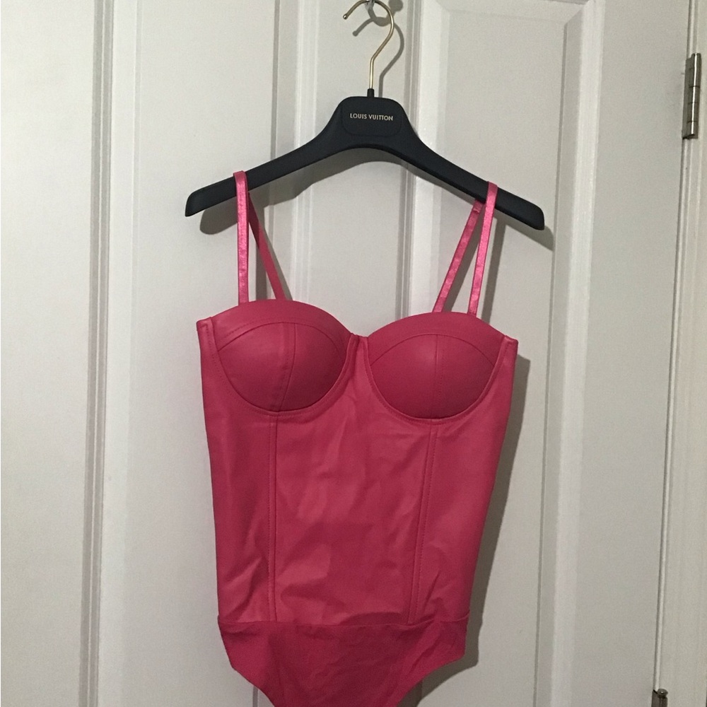 AQUA Hot Pink Faux Leather BodySuit.Size Medium.Very Beautiful From Bloomingdale